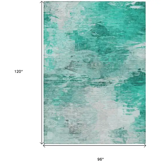 Teal Blue Aqua And Silver Abstract Washable Indoor Outdoor Area Rug Photo 8