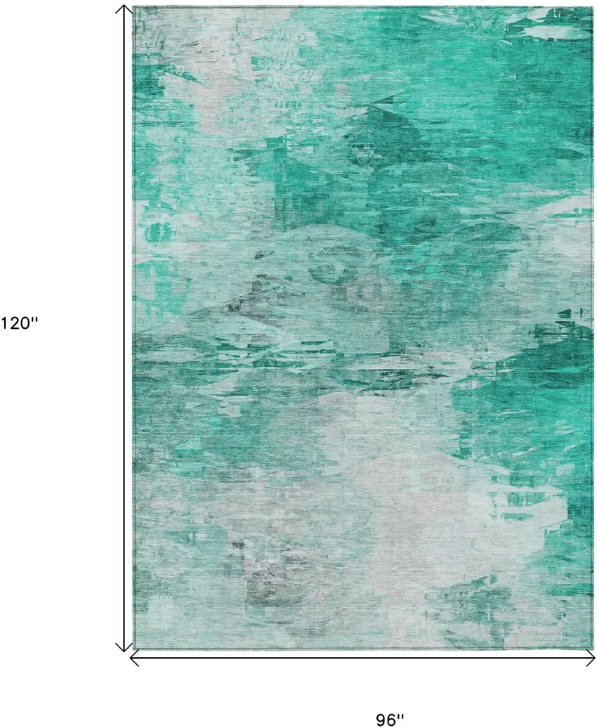 Teal Blue Aqua And Silver Abstract Washable Indoor Outdoor Area Rug Photo 8