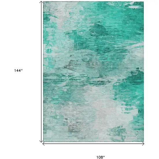 Teal Blue Aqua And Silver Abstract Washable Indoor Outdoor Area Rug Photo 3
