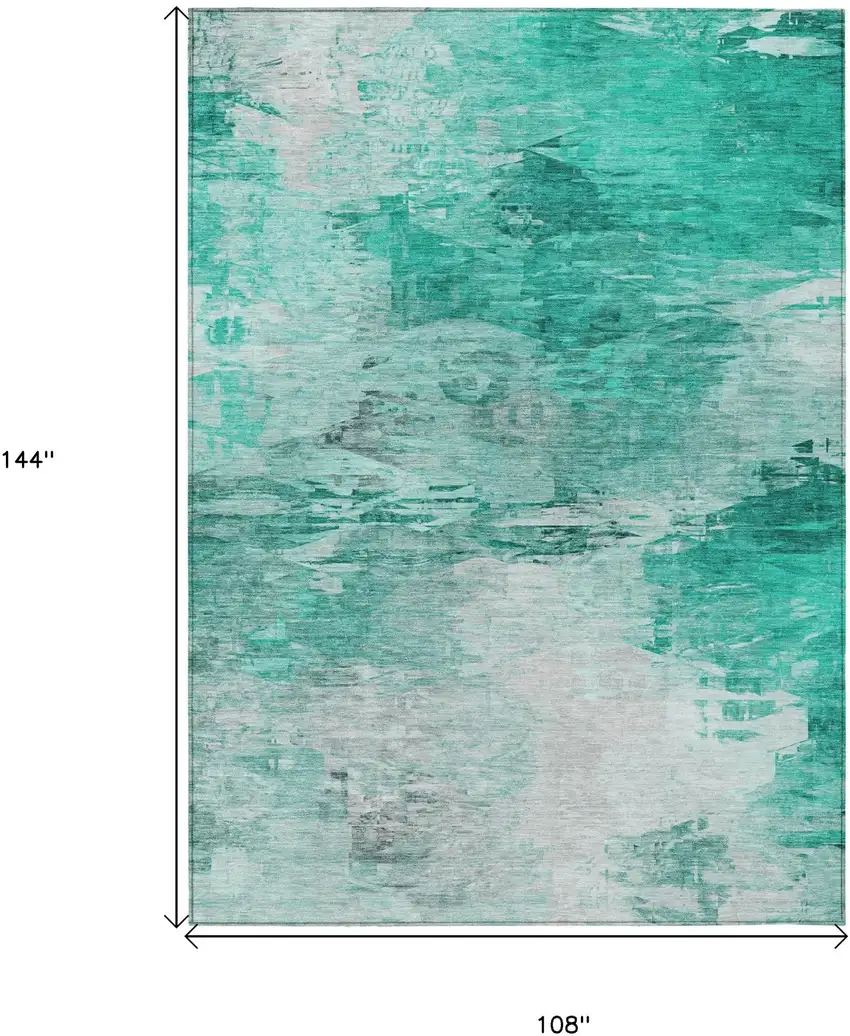 Teal Blue Aqua And Silver Abstract Washable Indoor Outdoor Area Rug Photo 3