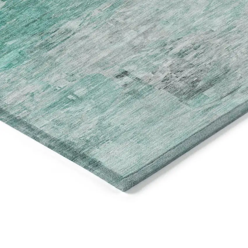 Teal Blue Aqua And Silver Abstract Washable Indoor Outdoor Area Rug Photo 5
