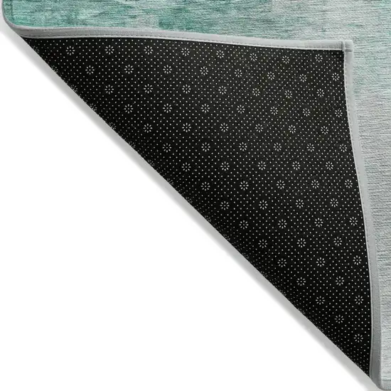 Teal Blue Aqua And Silver Abstract Washable Indoor Outdoor Area Rug Photo 4