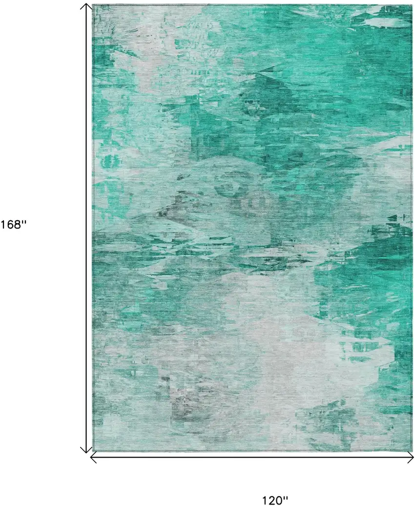 Teal Blue Aqua And Silver Abstract Washable Indoor Outdoor Area Rug Photo 3