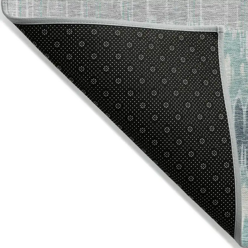 Teal Blue Aqua And Silver Striped Washable Indoor Outdoor Area Rug Photo 2
