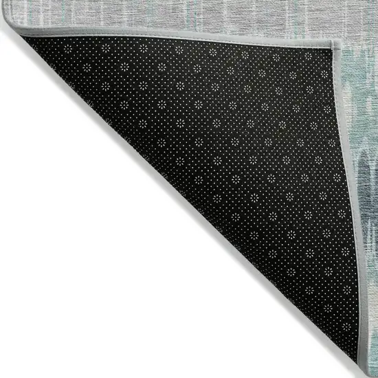 Teal Blue Aqua And Silver Striped Washable Indoor Outdoor Area Rug Photo 2