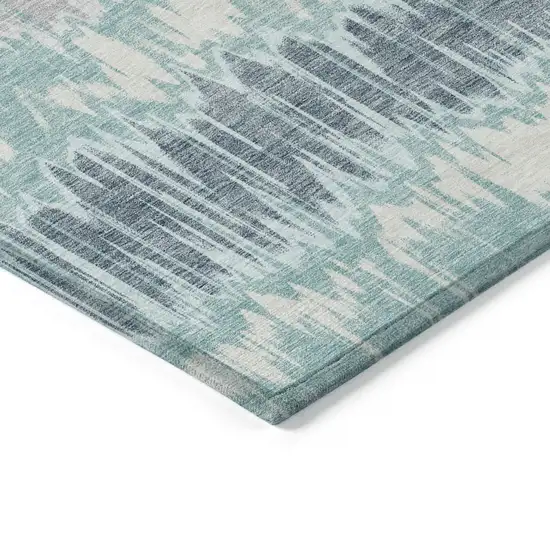 Teal Blue Aqua And Silver Striped Washable Indoor Outdoor Area Rug Photo 3