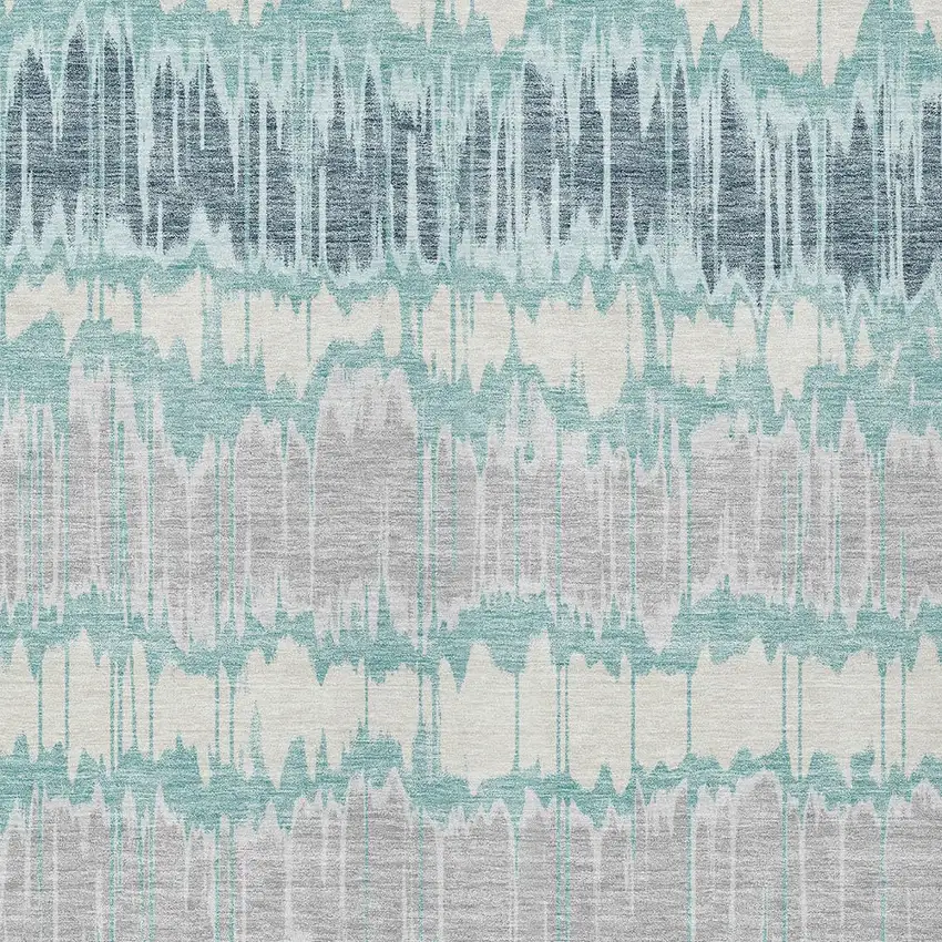 Teal Blue Aqua And Silver Striped Washable Indoor Outdoor Area Rug Photo 4
