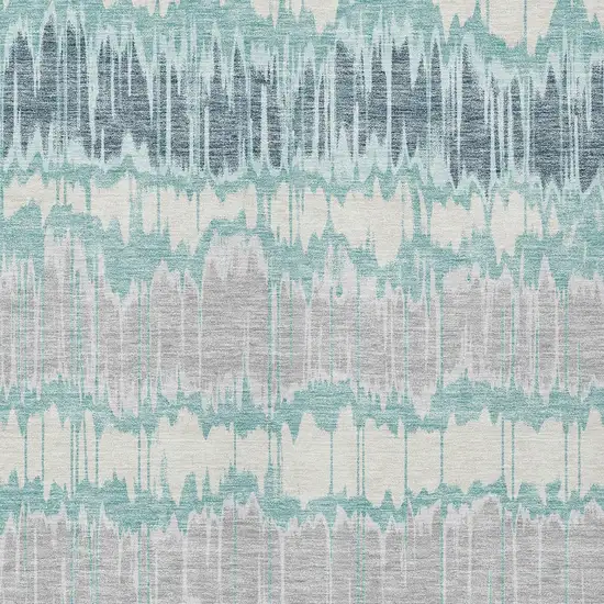 Teal Blue Aqua And Silver Striped Washable Indoor Outdoor Area Rug Photo 4