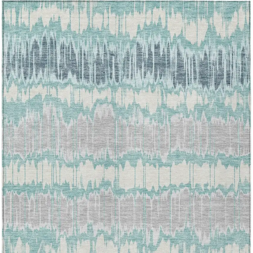 Teal Blue Aqua And Silver Striped Washable Indoor Outdoor Area Rug Photo 5