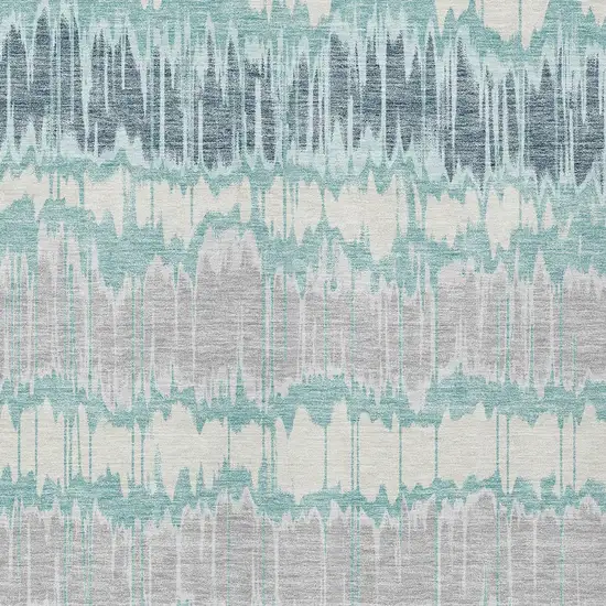 Teal Blue Aqua And Silver Striped Washable Indoor Outdoor Area Rug Photo 4