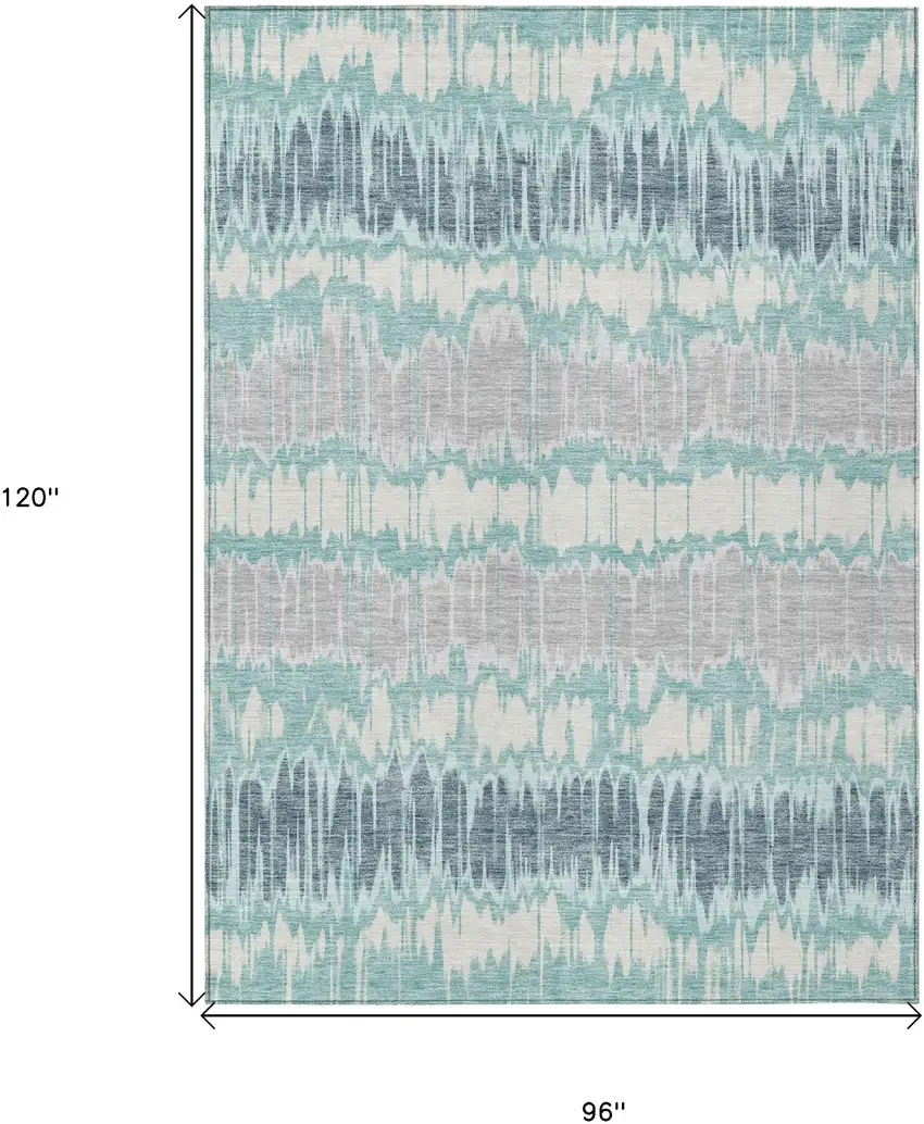Teal Blue Aqua And Silver Striped Washable Indoor Outdoor Area Rug Photo 7