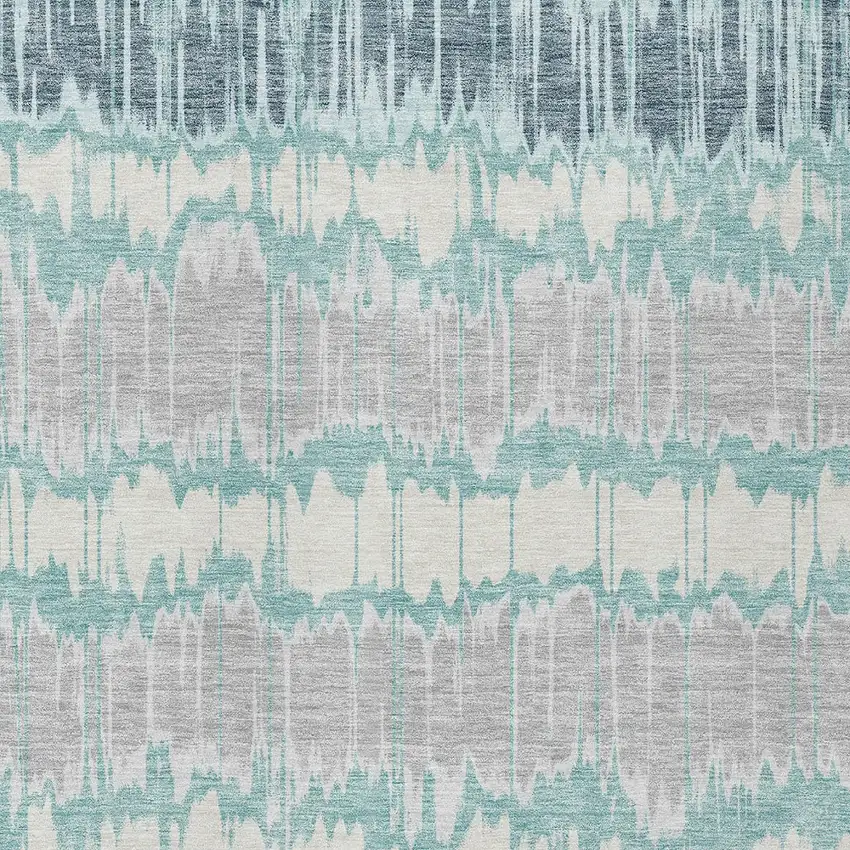 Teal Blue Aqua And Silver Striped Washable Indoor Outdoor Area Rug Photo 4