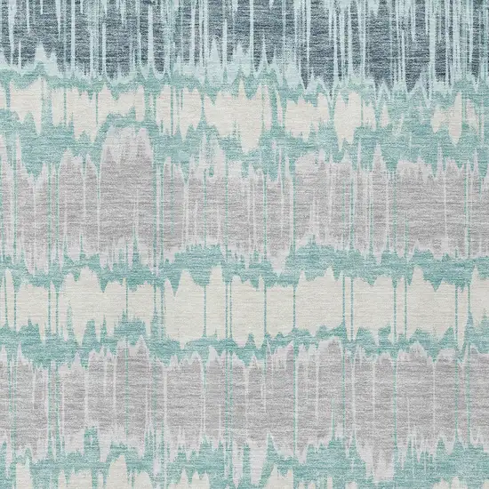 Teal Blue Aqua And Silver Striped Washable Indoor Outdoor Area Rug Photo 4