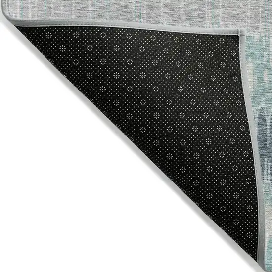 Teal Blue Aqua And Silver Striped Washable Indoor Outdoor Area Rug Photo 2