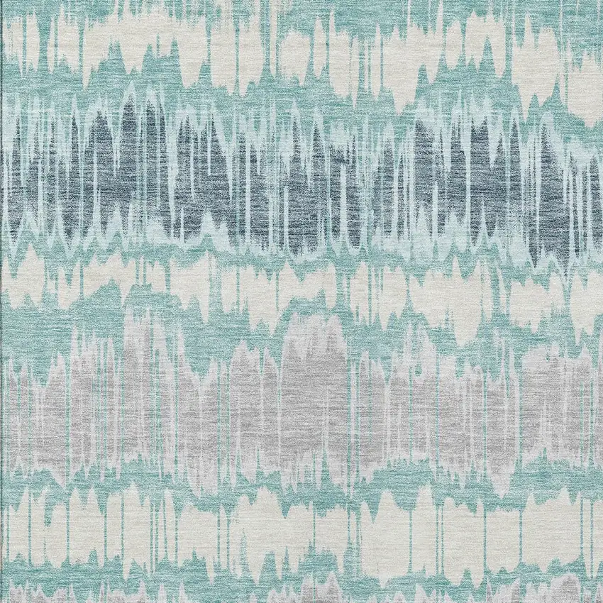 Teal Blue Aqua And Silver Striped Washable Indoor Outdoor Area Rug Photo 4