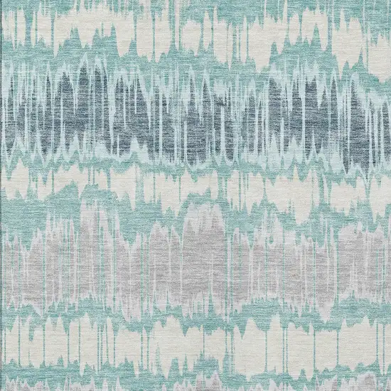 Teal Blue Aqua And Silver Striped Washable Indoor Outdoor Area Rug Photo 4