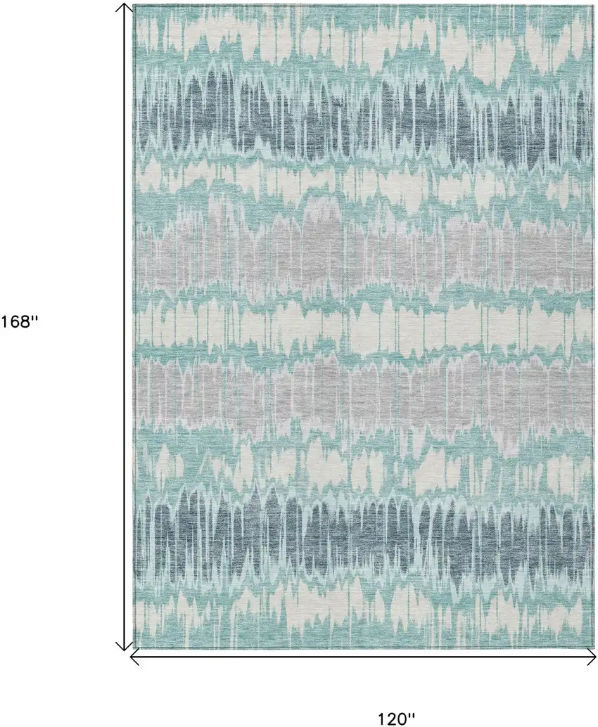 Teal Blue Aqua And Silver Striped Washable Indoor Outdoor Area Rug Photo 9