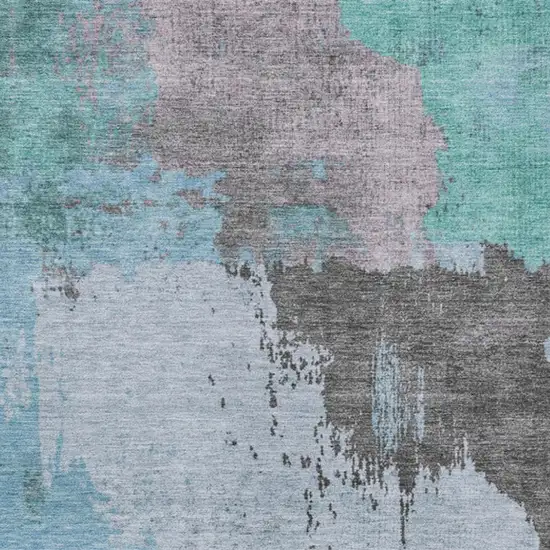 Teal Blue Aqua And Taupe Abstract Washable Indoor Outdoor Area Rug Photo 3