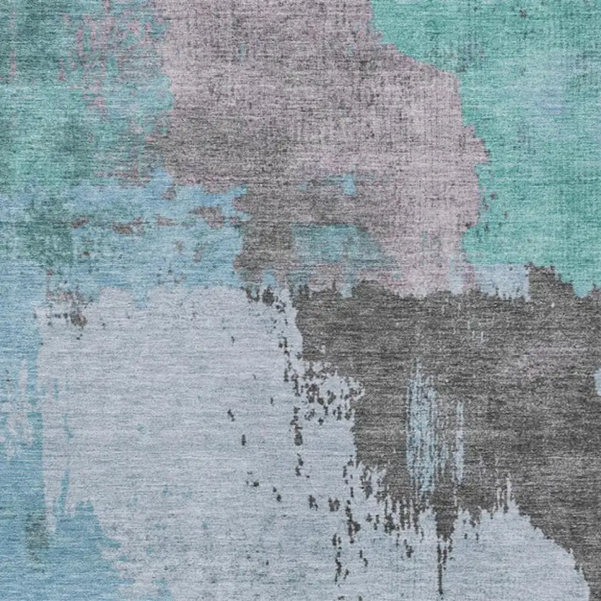 Teal Blue Aqua And Taupe Abstract Washable Indoor Outdoor Area Rug Photo 3