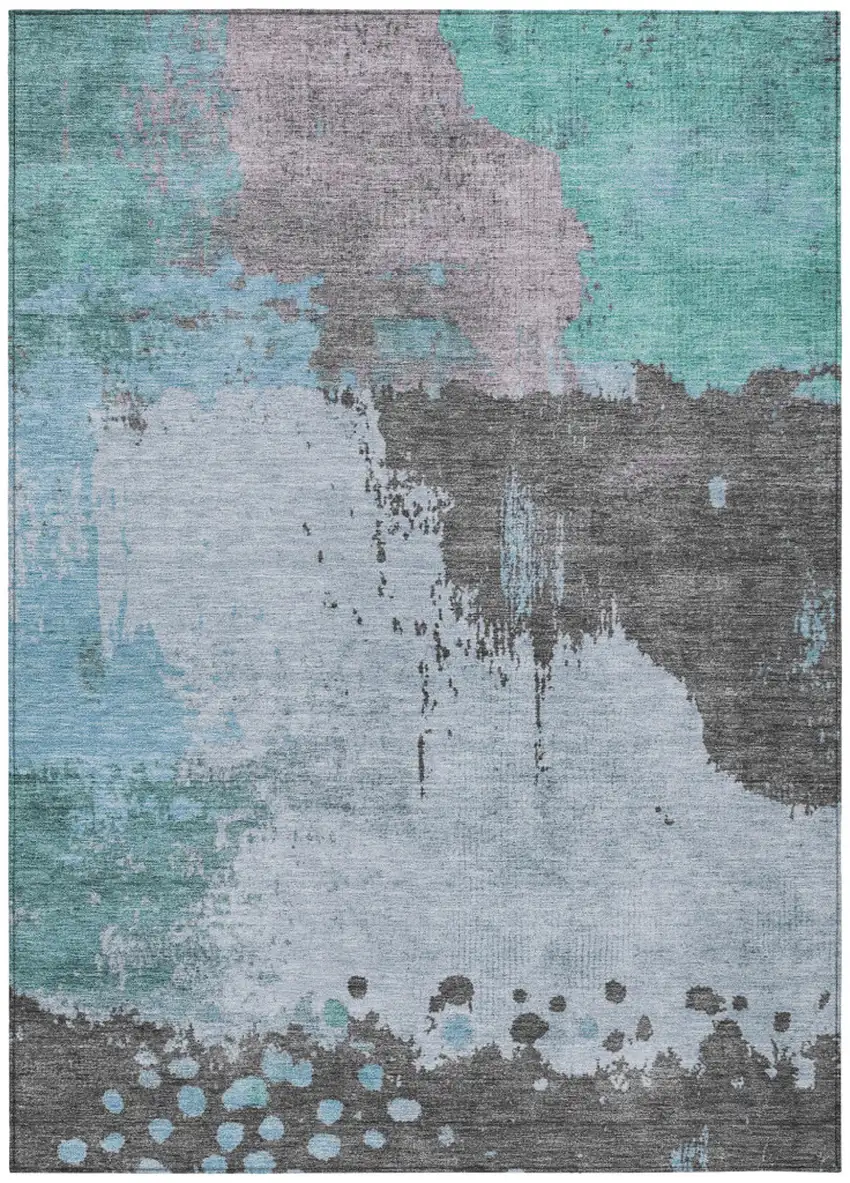 Teal Blue Aqua And Taupe Abstract Washable Indoor Outdoor Area Rug Photo 1