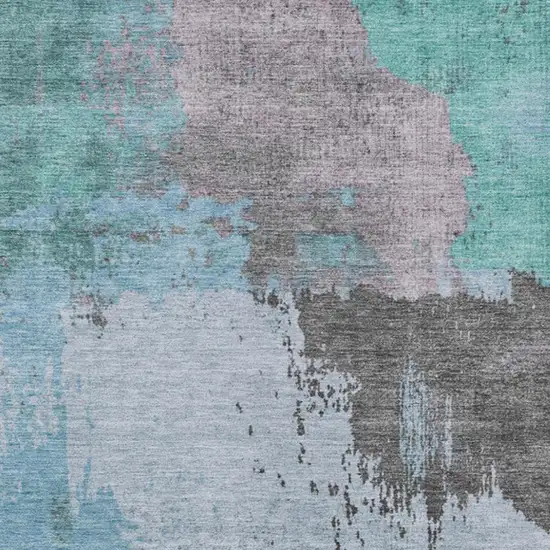 Teal Blue Aqua And Taupe Abstract Washable Indoor Outdoor Area Rug Photo 3