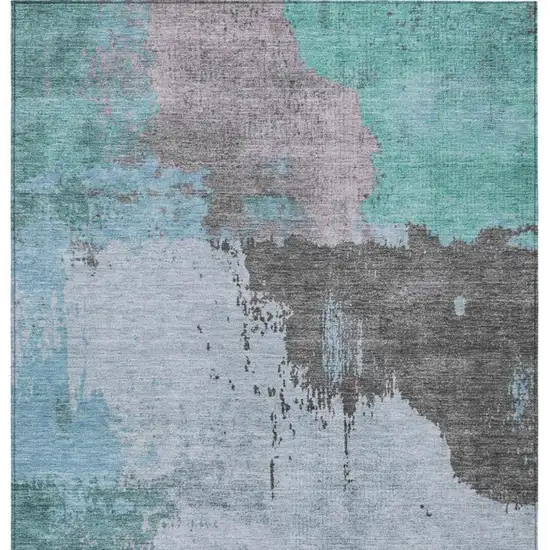 Teal Blue Aqua And Taupe Abstract Washable Indoor Outdoor Area Rug Photo 8