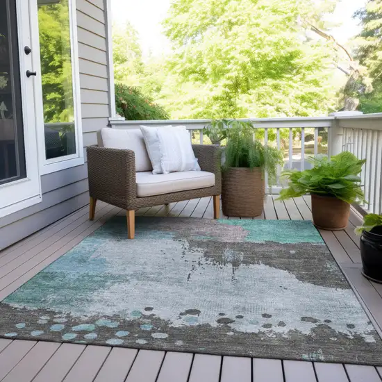 Teal Blue Aqua And Taupe Abstract Washable Indoor Outdoor Area Rug Photo 7