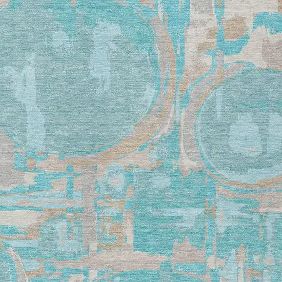 Teal Blue Aqua And Taupe Geometric Washable Indoor Outdoor Area Rug Photo 7