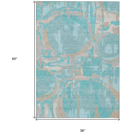 Teal Blue Aqua And Taupe Geometric Washable Indoor Outdoor Area Rug Photo 8