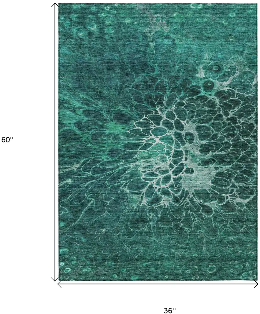 Teal Blue Aqua And Turquoise Abstract Washable Indoor Outdoor Area Rug Photo 3