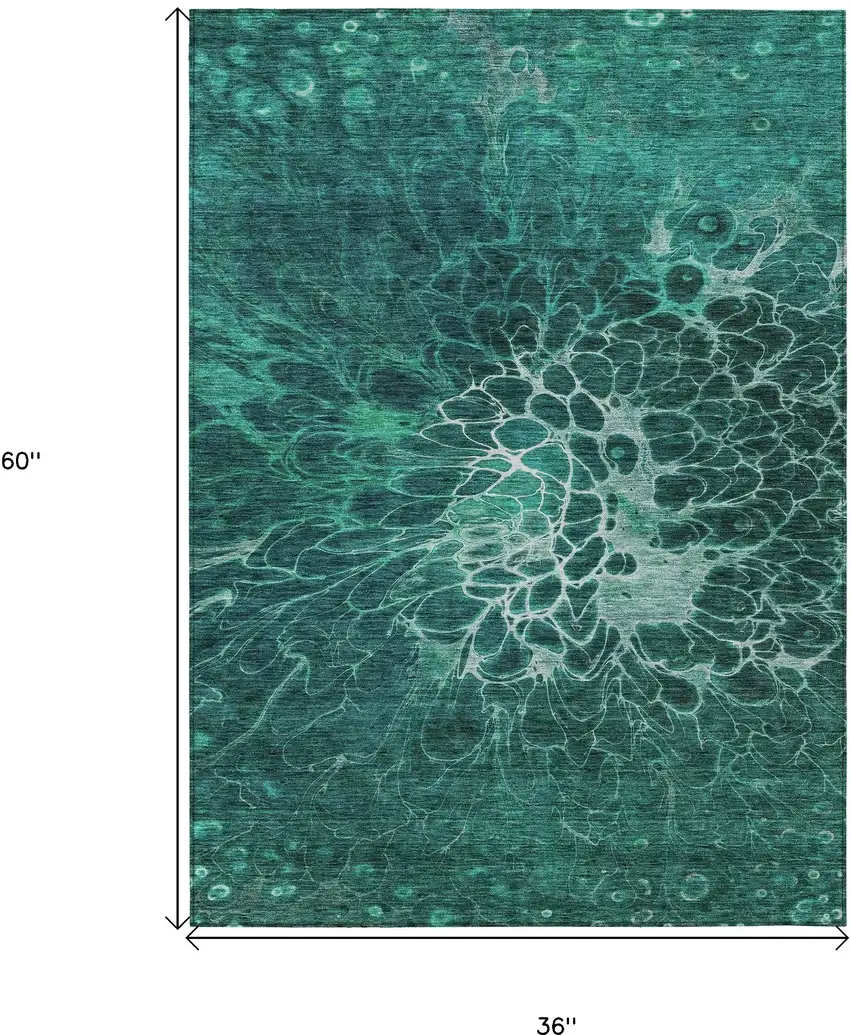 Teal Blue Aqua And Turquoise Abstract Washable Indoor Outdoor Area Rug Photo 3