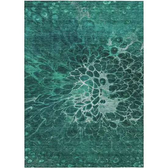 Teal Blue Aqua And Turquoise Abstract Washable Indoor Outdoor Area Rug Photo 2