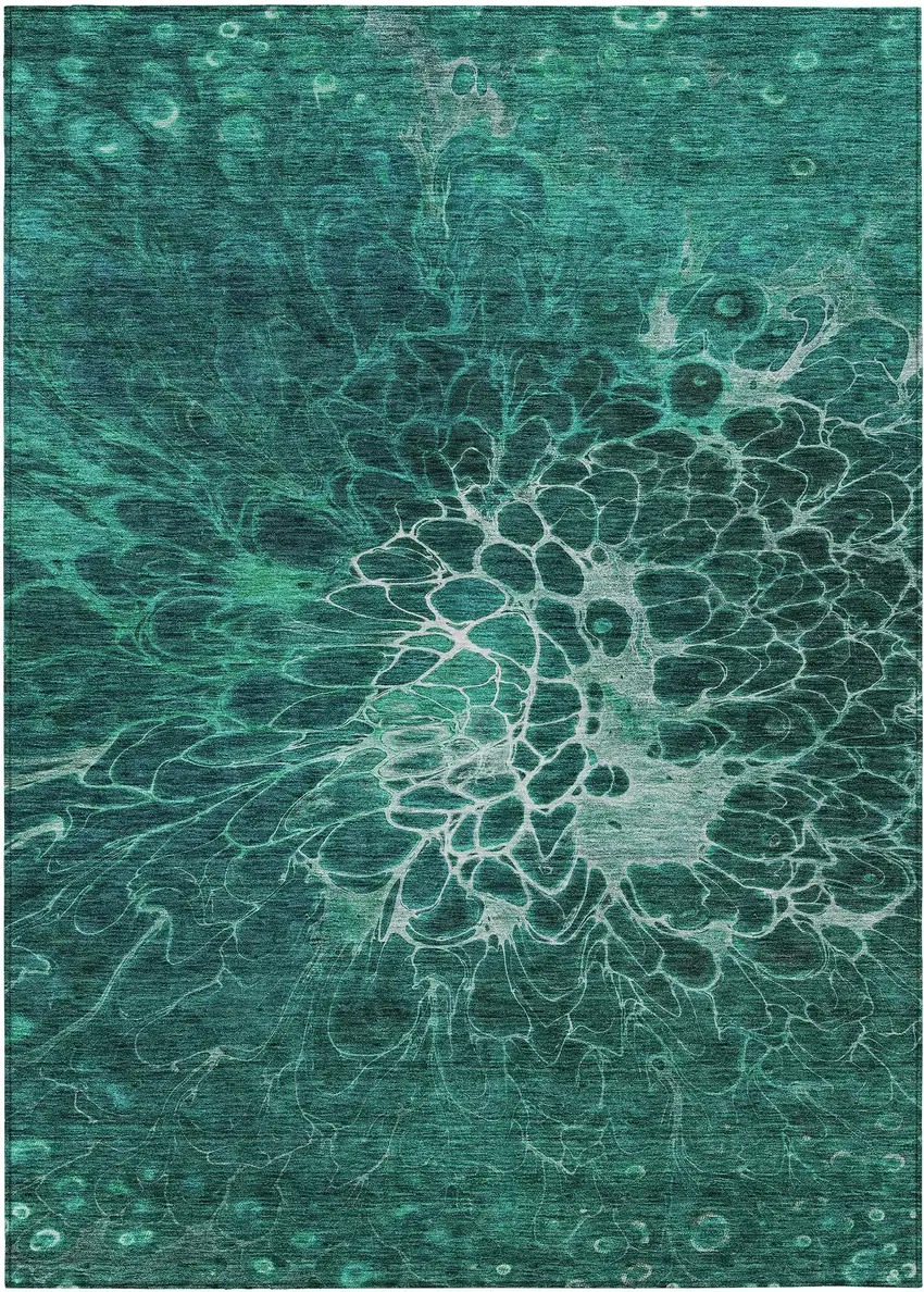 Teal Blue Aqua And Turquoise Abstract Washable Indoor Outdoor Area Rug Photo 2