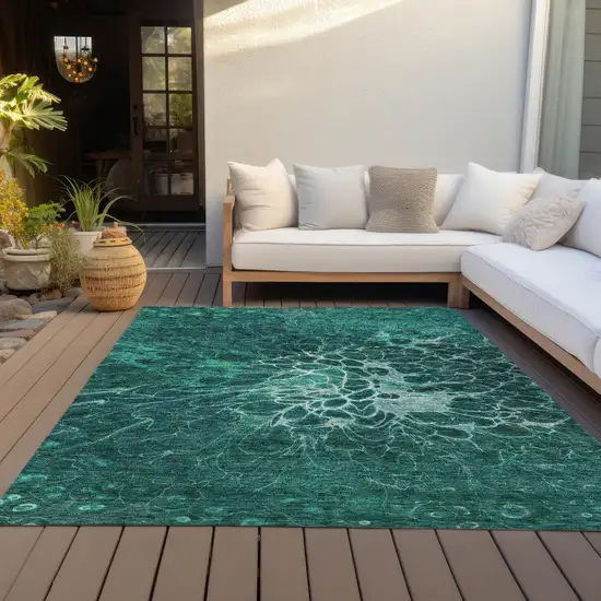 Teal Blue Aqua And Turquoise Abstract Washable Indoor Outdoor Area Rug Photo 8