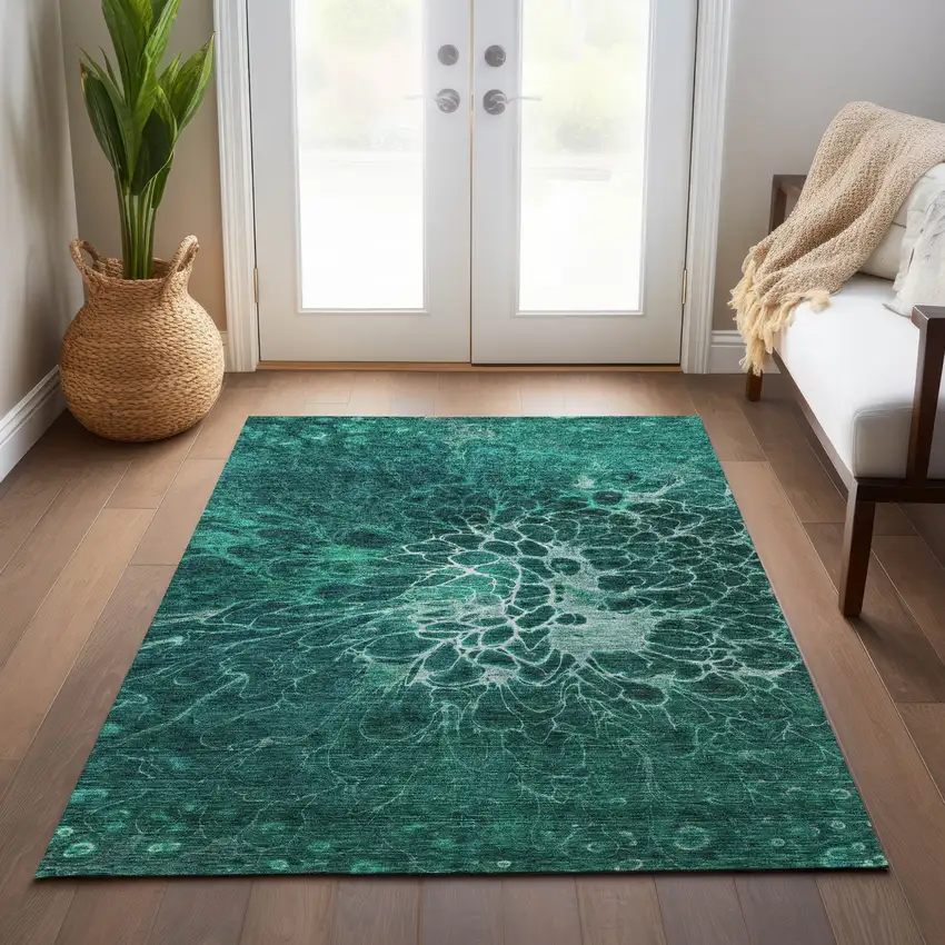 Teal Blue Aqua And Turquoise Abstract Washable Indoor Outdoor Area Rug Photo 9