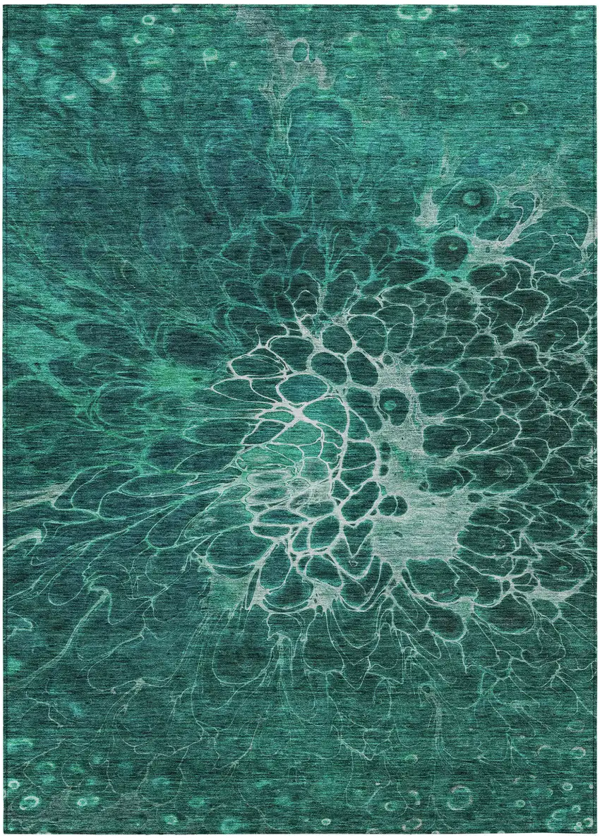 Teal Blue Aqua And Turquoise Abstract Washable Indoor Outdoor Area Rug Photo 2