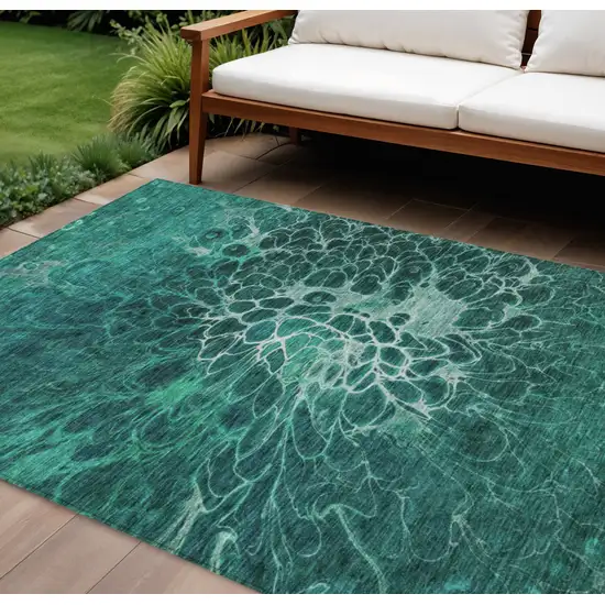 Teal Blue Aqua And Turquoise Abstract Washable Indoor Outdoor Area Rug Photo 1