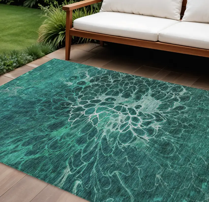 Teal Blue Aqua And Turquoise Abstract Washable Indoor Outdoor Area Rug Photo 1