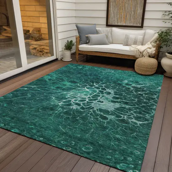 Teal Blue Aqua And Turquoise Abstract Washable Indoor Outdoor Area Rug Photo 9