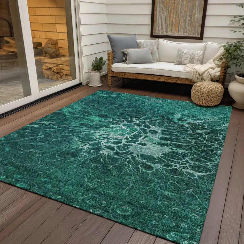 Teal Blue Aqua And Turquoise Abstract Washable Indoor Outdoor Area Rug Photo 9