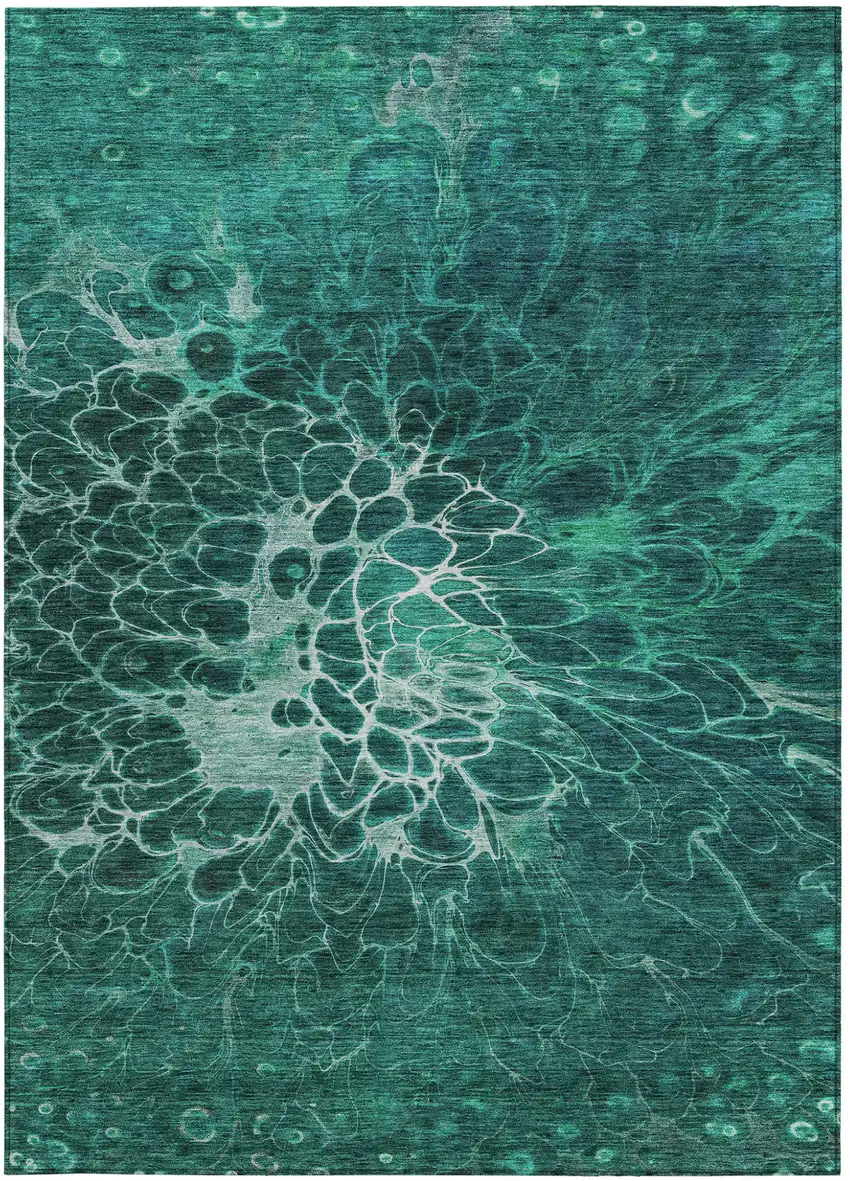 Teal Blue Aqua And Turquoise Abstract Washable Indoor Outdoor Area Rug Photo 6