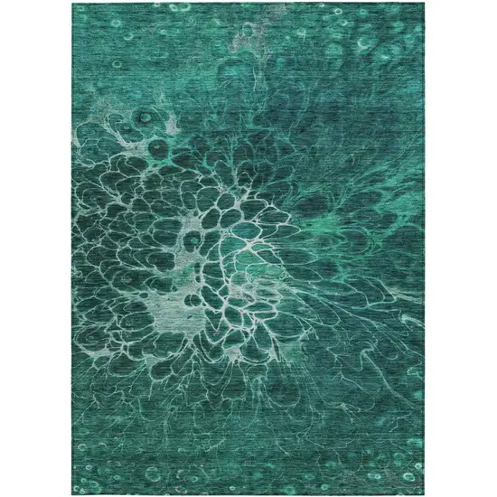 Teal Blue Aqua And Turquoise Abstract Washable Indoor Outdoor Area Rug Photo 6