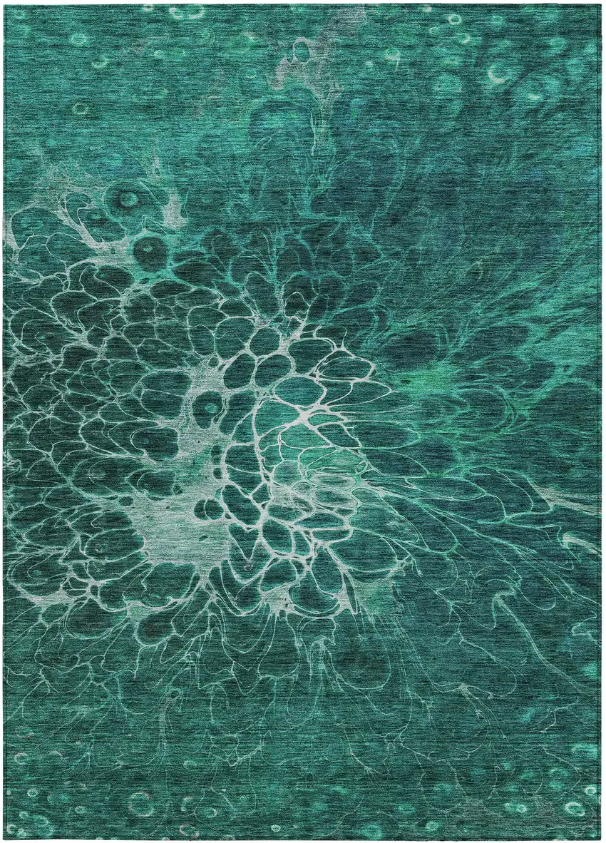 Teal Blue Aqua And Turquoise Abstract Washable Indoor Outdoor Area Rug Photo 6