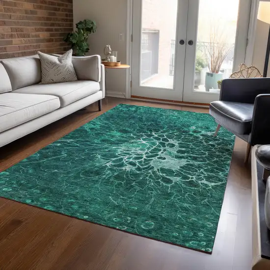 Teal Blue Aqua And Turquoise Abstract Washable Indoor Outdoor Area Rug Photo 8