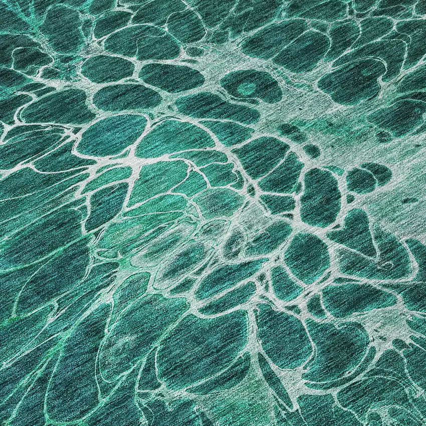 Teal Blue Aqua And Turquoise Abstract Washable Indoor Outdoor Area Rug Photo 8