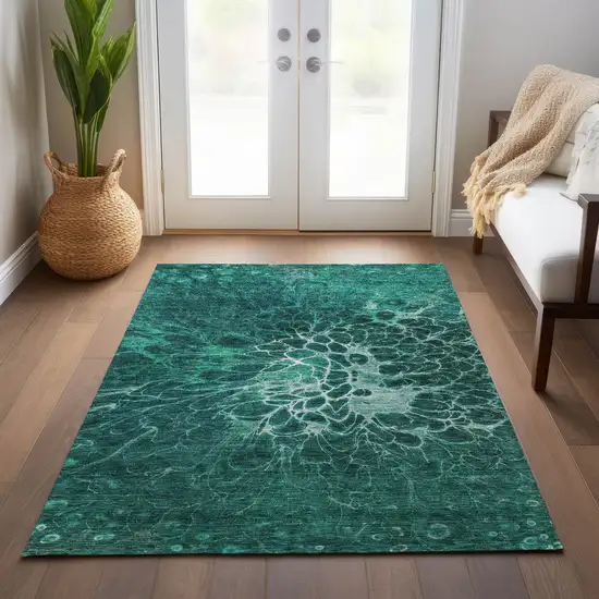 Teal Blue Aqua And Turquoise Abstract Washable Indoor Outdoor Area Rug Photo 9