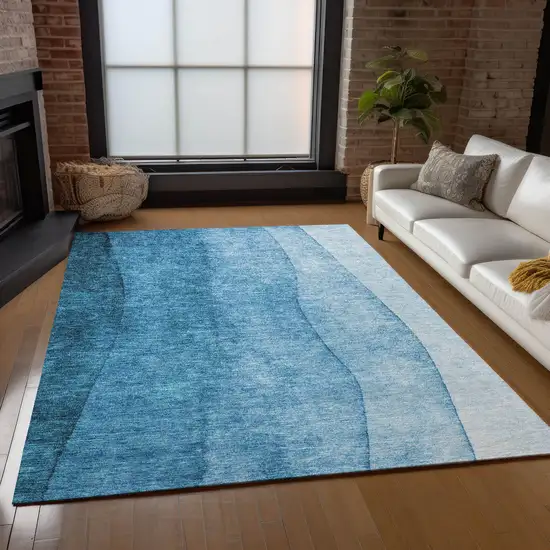 Teal Blue Aqua And Turquoise Ombre Washable Indoor Outdoor Area Rug Photo 8