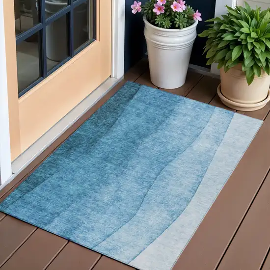 Teal Blue Aqua And Turquoise Ombre Washable Indoor Outdoor Area Rug Photo 1