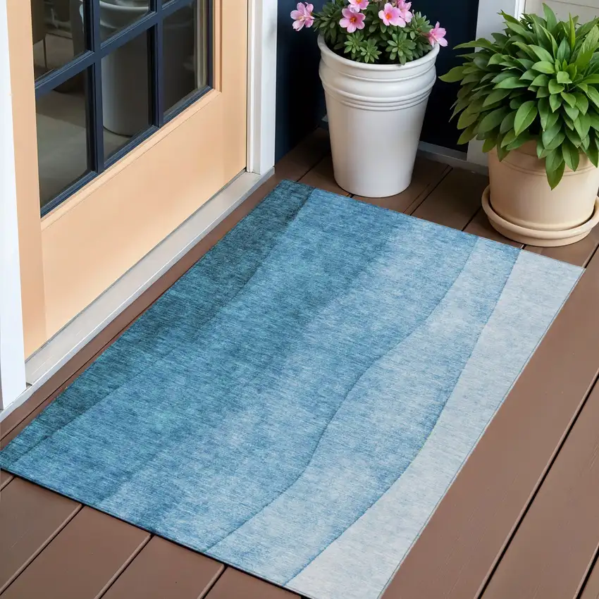 Teal Blue Aqua And Turquoise Ombre Washable Indoor Outdoor Area Rug Photo 1