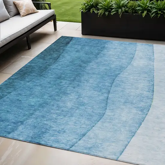 Teal Blue Aqua And Turquoise Ombre Washable Indoor Outdoor Area Rug Photo 1